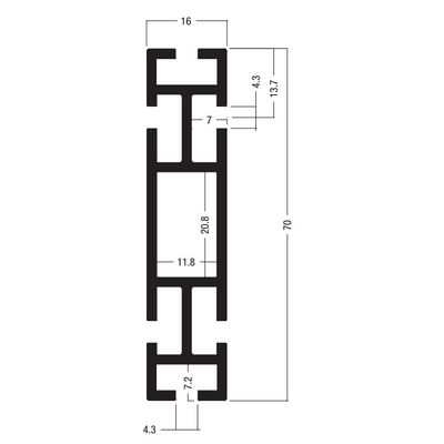 Z160 70x16MM Beam Extrusion,6 groove 4.3MM ,Aluminum equipmen suit for tension lock