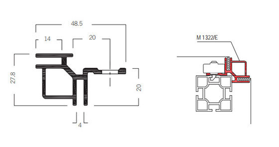 M1322 Adaption Profile of 40-80-100MM Maxima system,Tension fabric extrusion